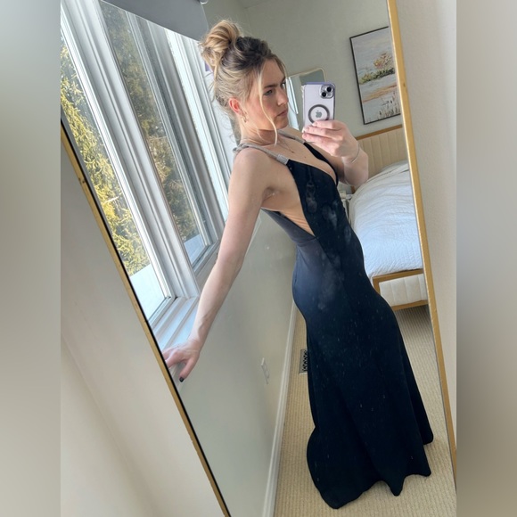 Fashion Nova Black Gala Dress With Rhinestone Straps - Picture 4 of 9